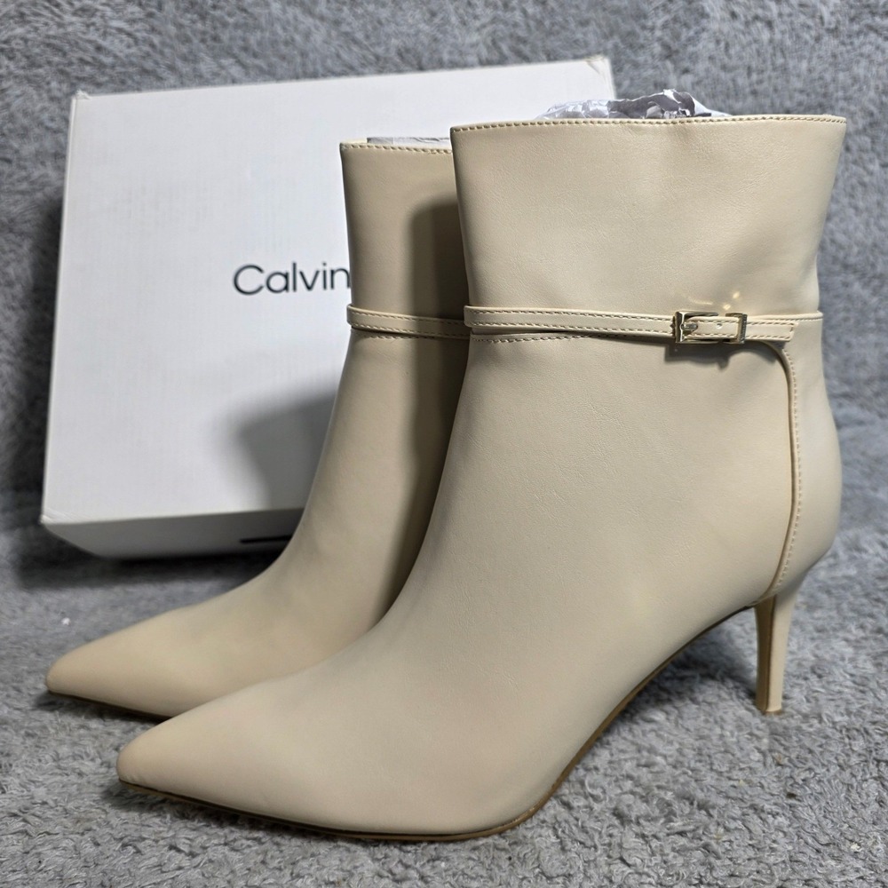 Calvin Klein Vivera Ivory Pointed Toe Ankle Boots Dress Booties Women's 11M NEW
